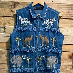 Lifestyle - Sleeveless Denim Button Front Animal Embellished Shirt
